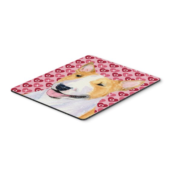 "Bull Terrier Hearts Love and Valentines Day Portrait Mouse Pad Hot Pad or Trivet"