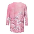 thumbnail image 5 of CYMMPU Business Work Blouses Plus Size Tunic Tops Basic Tees Floral Printed 3/4 Length Sleeve Button up Scoop Neck Summer Fall Vintage Shirts 2025 Clothes for Women Pink XL, 5 of 7