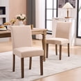 thumbnail image 3 of YOUNIKE Mid-Century Modern Dining Chairs Set of 2, 18.9"H Linen Upholstered Kitchen Side Chairs with Solid Wood Legs, Armless Parsons Chairs, Beige, 3 of 18