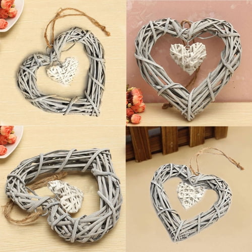 Double Heart Wedding Resin Wicker Wall Hanging Decoration Ornament Gift Proper 