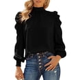 thumbnail image 2 of Camisa de manga abullonada, blusa de color puro con manga larga abombada para mujer, blusa de cuello alto, muy recomendada, 2 of 6