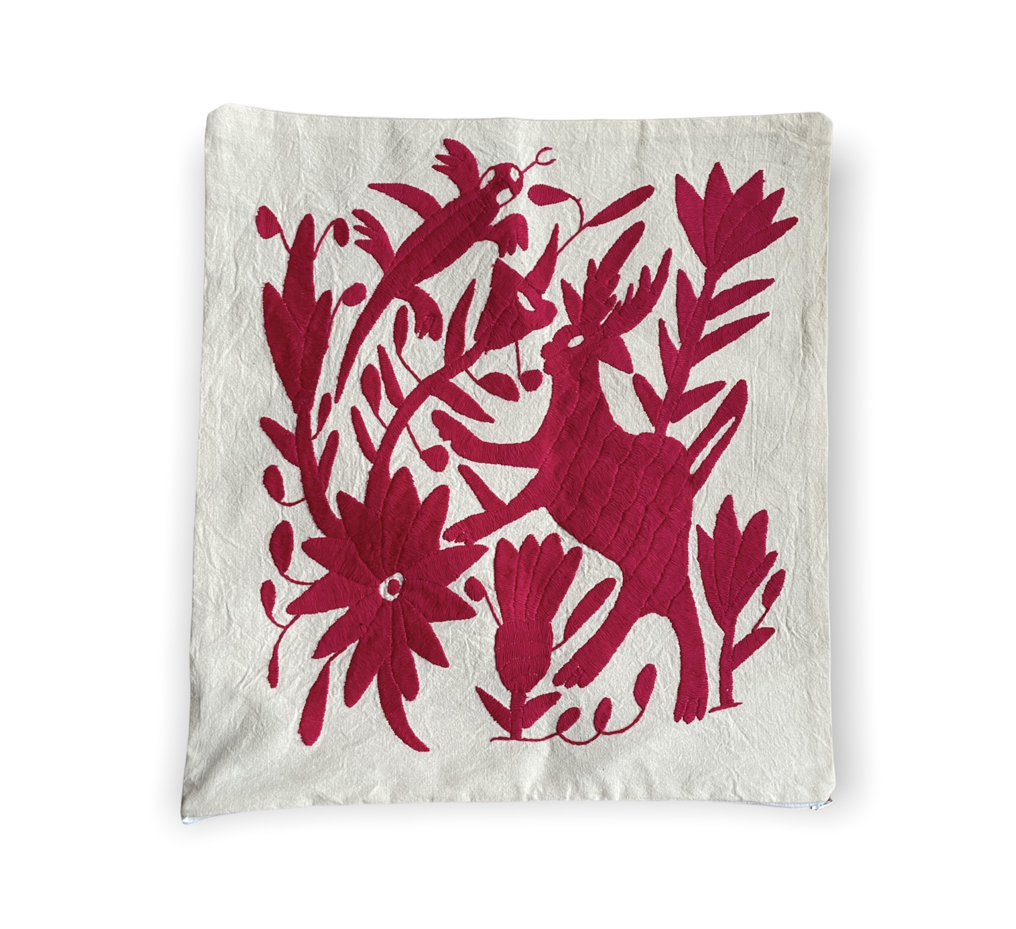 Embroidered Minimalist Animals pillow case - Pink/Red |Mexican |decorative pillow cover |colorful home decor | Embroidered Authentic Artisanal Handmade