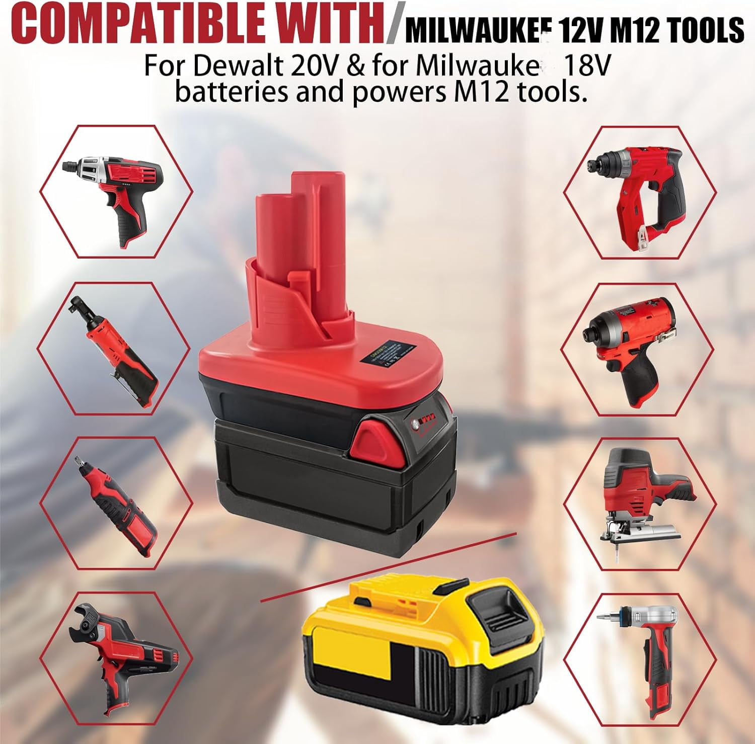 Adapter for De*Walt 20V to M12 12V Converter, for Mil*wau*kee M18 18V Li-on Battery Convert to for Mil*wau*kee M12 12V Battery Power Tools