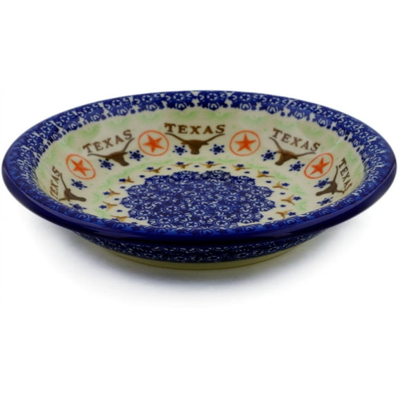 Polish Pottery 9-inch Pasta Bowl (Texas State Theme) Hand Painted in Boleslawiec, Poland   Certificate of Authenticity