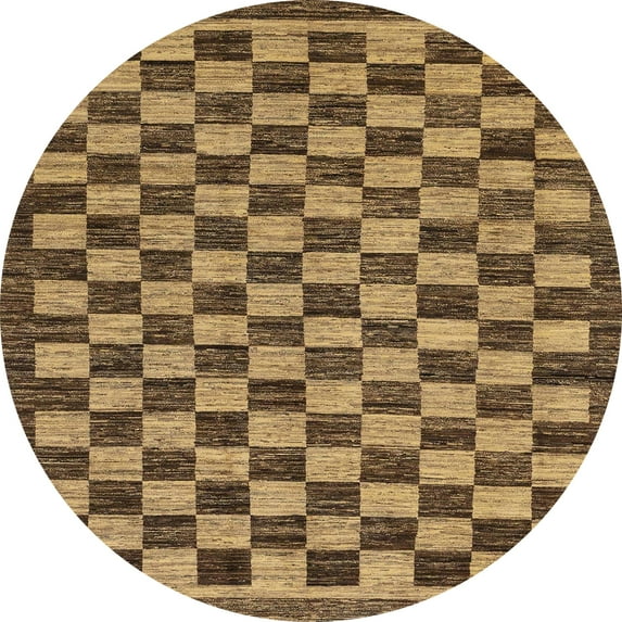 Ahgly Company Machine Washable Indoor Round Abstract Gold Area Rugs, 5' Round