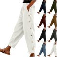 thumbnail image 1 of Pincandy Women's Solid Color Elastic Waist Corduroy Casual Pants, Side Pockets, Side Buttons, Casual & Daily Wear, 1 of 7
