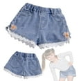 thumbnail image 2 of Little Girls Embroidered Elastic Waist Denim Shorts Girls Lace Lace Denim Shorts Foreign Style Baby Children'S Pants, 2 of 8