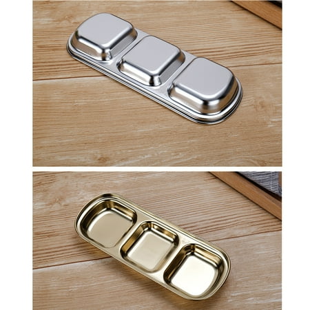 

stainless steel dipping plate Sauce Dish Thick Stainless Steel Japanese Seasoning Dish Dumplings Small Dish Divided Dishes Dish Snack Dish Soy Sauce Dish(Golden)