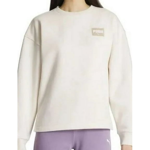 PUMA Women's Fleece Crewneck Sweatshirt Badge (Tan, M)