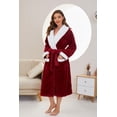 thumbnail image 3 of U2SKIIN Womens Fleece Hooded Robes, Long Plush Soft Thicker Fluffy Bathrobes,(Burgundy,2XL-3XL), 3 of 5