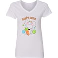 thumbnail image 3 of Inktastic Happy Easter Bunny with Eggs and Carrot Women's V-Neck T-Shirt, 3 of 5
