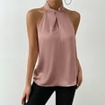 thumbnail image 6 of Womens Elegant Twist Front Halter Sleeveless Satin Blouse Keyhole Back Tank Top, 2025 Clearance, 6 of 6