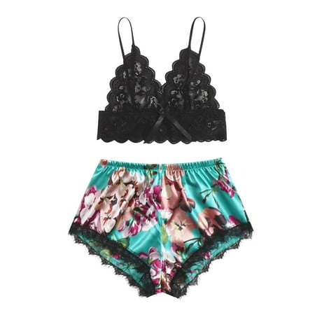 

Knosfe Women Pjs 2 Pack Floral Nightgown Sleepwear Pajamas Set Satin Crop Top Shorts Set Sexy