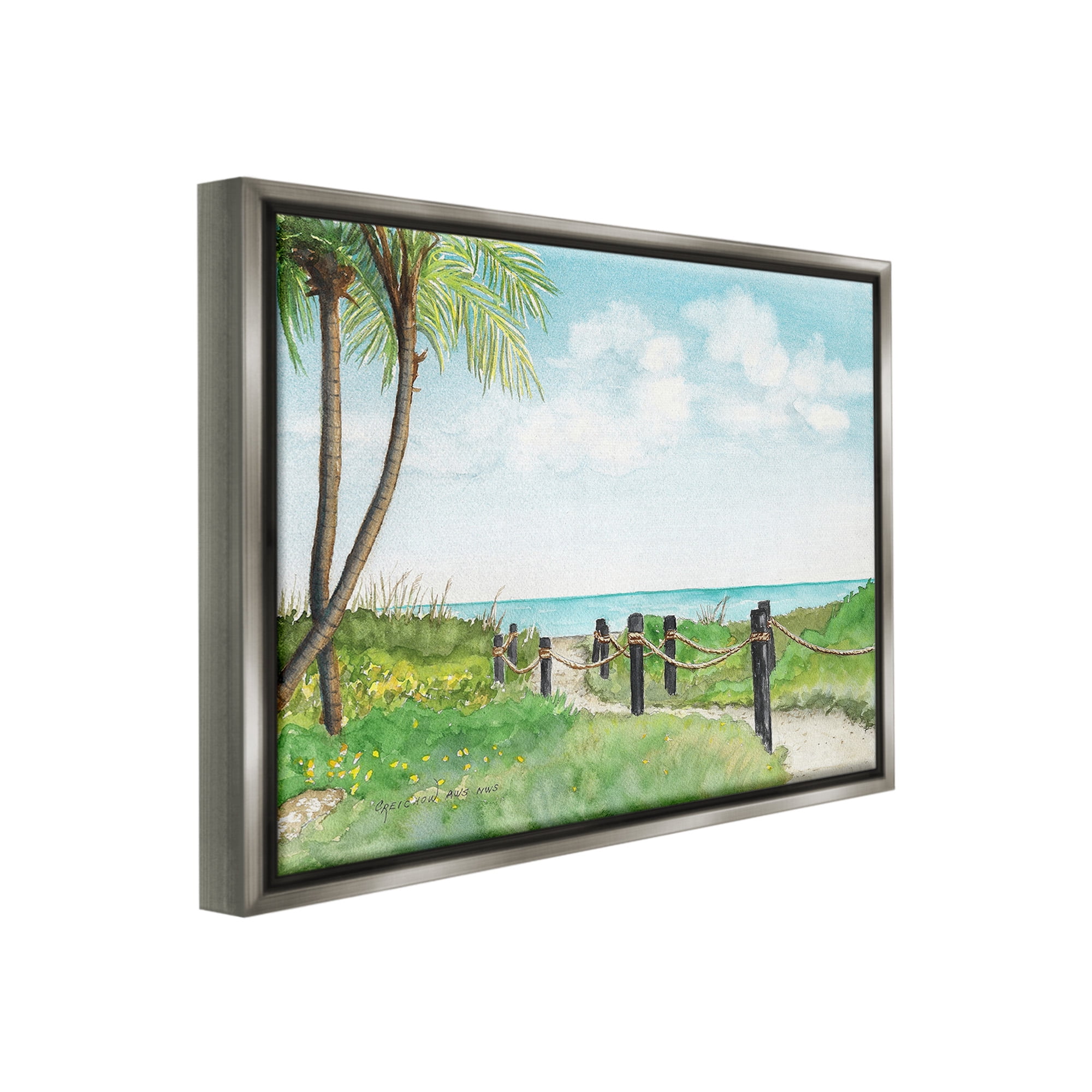 Stupell Industries Tropical Summer Path Landscape Painting Gray Floater Framed Canvas Art Print Wall Art, 31 x 25