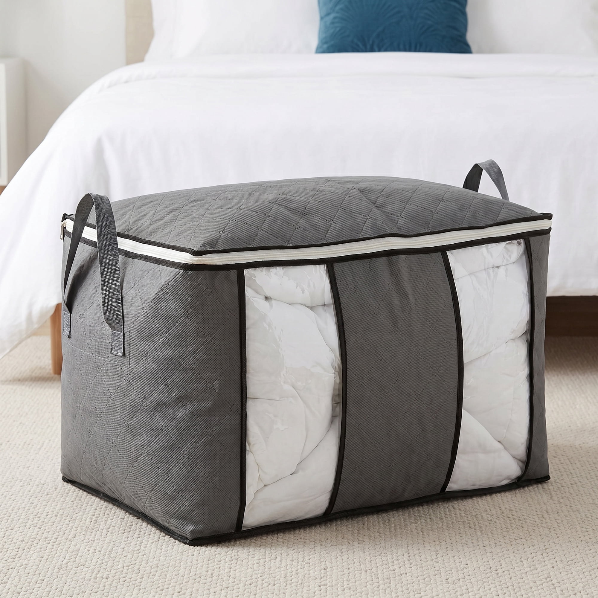 Unique Bargains Dustproof Moving Sack Side Handle Quilt Storage Bag Gray 23.6" x 15.7" x 13.8"