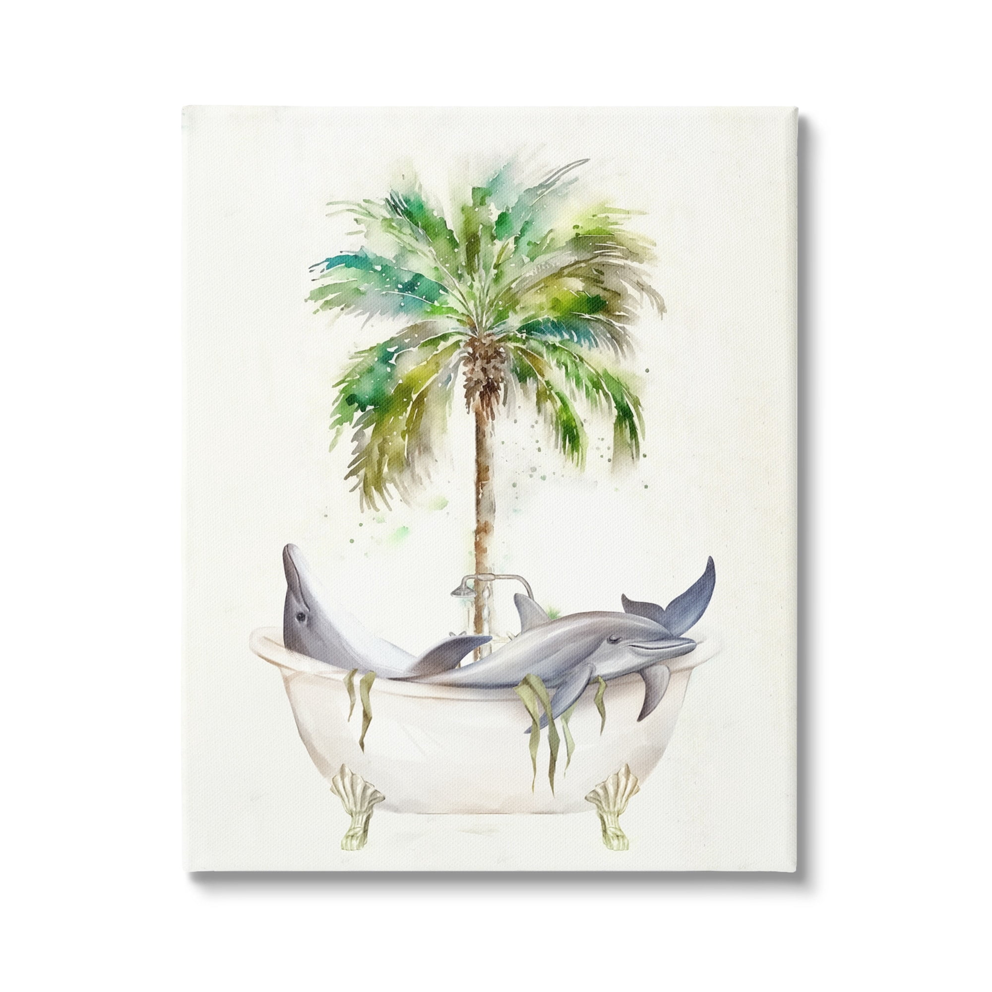 Stupell Tropical Dolphins Bathroom Tub Animals & Insects Painting Gallery Wrapped Canvas Print Wall Art