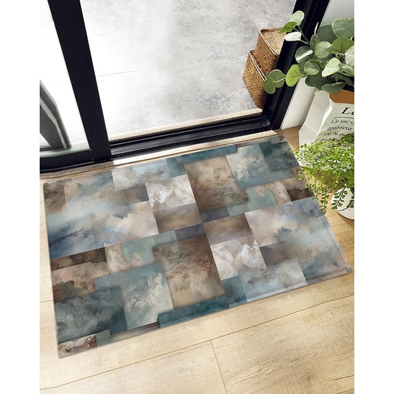 Abstract Fluffy Shag Bath Rugs,Soft Bathroom Shaggy Floor Mat Modern Squares Geometric Color Gradient Absorbent Indoor Doormat for Bedroom,Kitchen,Laundry Room Entryway Aesthetic 18 * 30 Inch