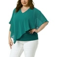 thumbnail image 4 of Agnes Orinda Women's Plus Size St. Patrick's Day Tops V Neck Flowy Shirt Double Layered Chiffon Blouse 2X Lake Blue, 4 of 6