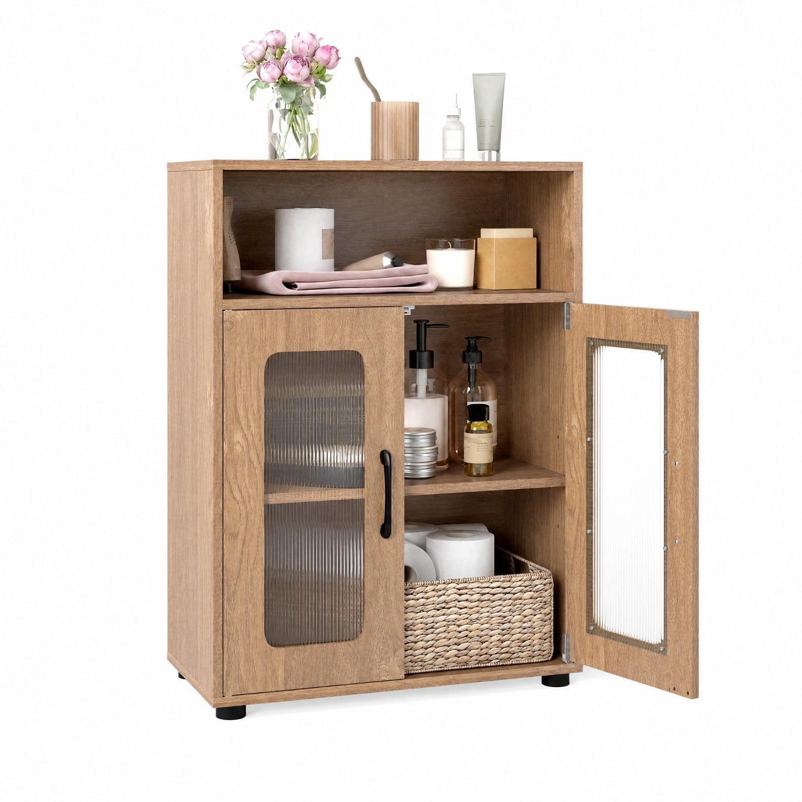 Vebreda Freestanding Bathroom Storage Cabinet, Bathroom Cabinet Freestanding Cabinet with 2 Doors and 3-Level Adjustable Shelf