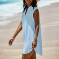 thumbnail image 4 of Kojanyu Women's Solid Color Sleeveless Mini Dress – Notched Collar Pleated Casual Summer Dress, 4 of 8