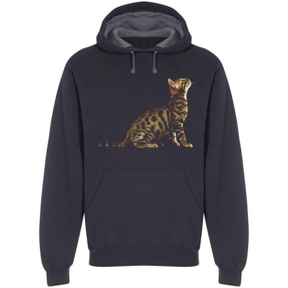 Side Of Bengal Kitty Looking Up Hoodie Men -Image by Shutterstock, Male Small
