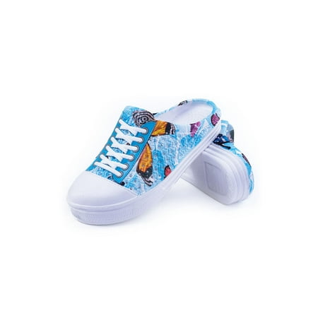 

Lacyhop Ladies Slides Slip On Mules Comfort Mule Sneakers Walking Breathable Casual Shoes Butterfly Non-Slip Clogs Blue US 7