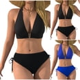 thumbnail image 5 of qucoqpe Two Piece Bikini Set for Women Fashion Slim Fit Solid Color Halter Side Drawstring Swimwear Sporty Surfing Bathing Suits, 5 of 5