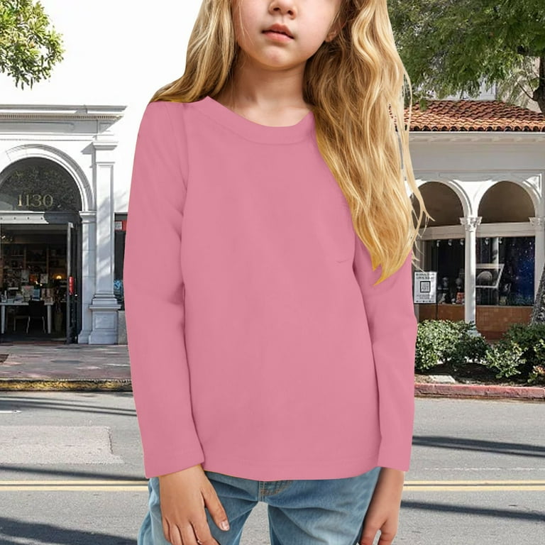Futezty Boys Girls Shirt Solid Color Long Sleeve Crew Neck Kids