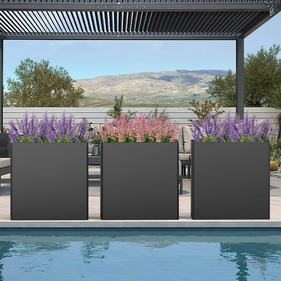 Galvanized Steel Tall Planter – 24x12x24in with Removable Insert Shelf | All-Weather Rectangular Metal Planter Box for Porch, Garden, Patio | Indoor & Outdoor Use | Black