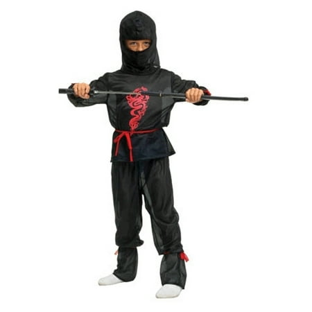 Living Fiction Dragon Ninja Warrior 3pc Boy Costume, Medium 8-10, Black