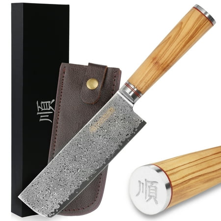 

YOUSUNLONG Usuba Vegetable 6.5 inch Nakiri Japanese 67 Layer Damascusr Steel Natural Olive Wood Handle