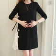 thumbnail image 2 of Kilaqueen Maternity Dress Laceup Side Patchwork Crew Neck Long Sleeve Pregnancy Dresses Fashion Casual Maternity Dress for Baby Shower, 2 of 6