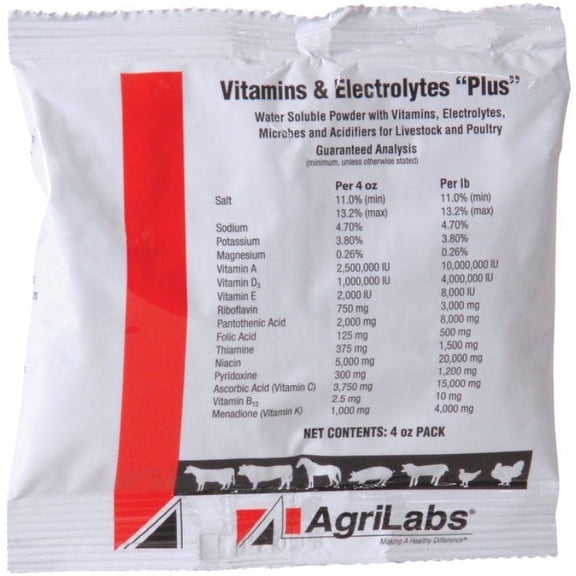 Vitamin & Electrolyte Plus 4 oz Water Soluble Cattle Swine Poultry Horse