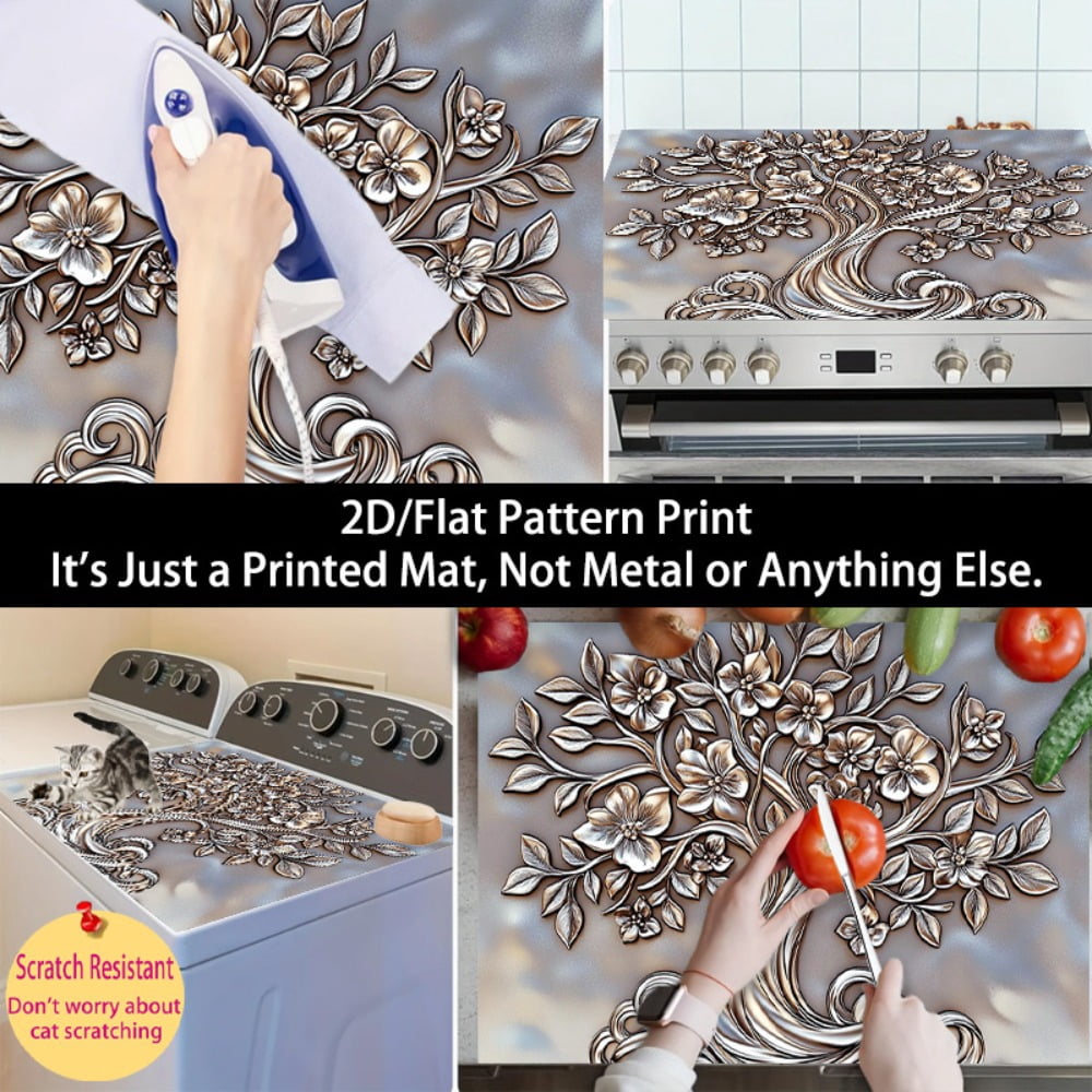 1 2D/flat stove cover protection pad, embossed floral curve tree pattern design, 28.3x20.5 inches (72×52cm), easy to clean, perfectly suitable for any kitchen, washing machine, dryer, stove panel pro