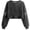 Gray women long sleeve crop top a1, variant on Women's Long Sleeve Gothic Letter Graphic Crop Top Casual Loose Pullover Halloween Fall Tops, Black S