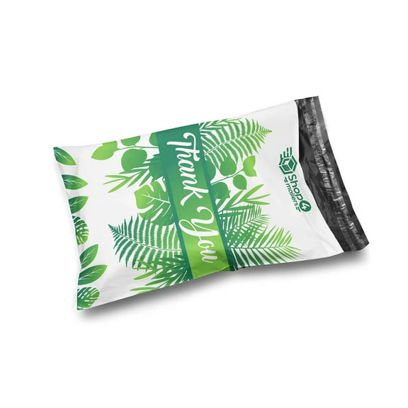 Shop4Mailers 10x13 Thank You Tropical Palm Leaves Banana Leaf White Poly Bag Mailer Envelopes 2 Mil (100 Pack, White)