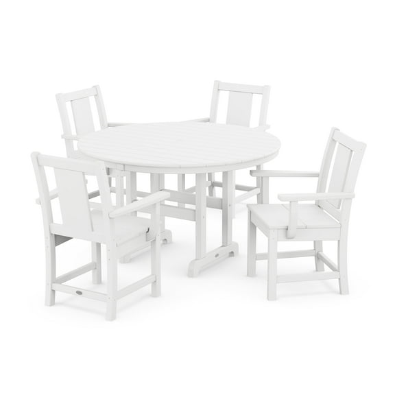 POLYWOOD® Prairie 5-Piece Round Farmhouse Dining Set in White
