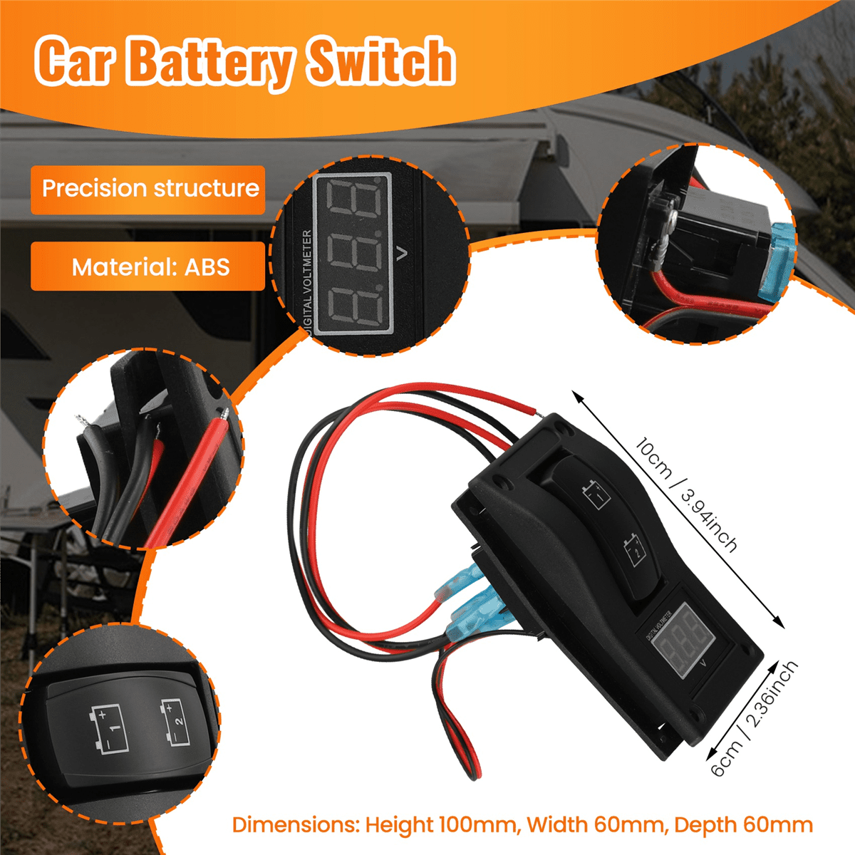 12-24V LED Dual Battery Test Panel Rocker Switch Car Truck Marine Boat Voltmeter 4P ON-OFF-ON,1 x LED Dual Battery Test Panel with Voltmeter 4x mounting screws, silicone gasket,black