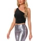thumbnail image 4 of INSPIRAR CHIC Blusas sin mangas para mujer, sexy, de un solo hombro, top ajustado, color negro, 4 of 5