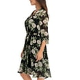 thumbnail image 4 of INSPIRE CHIC Vestido Camisero Floral Elegante para Mujeres con Cuello en V, Manga 3/4, Con Cinta Frontal, Vestido Fluido de Chifón, M Negro, 4 of 6