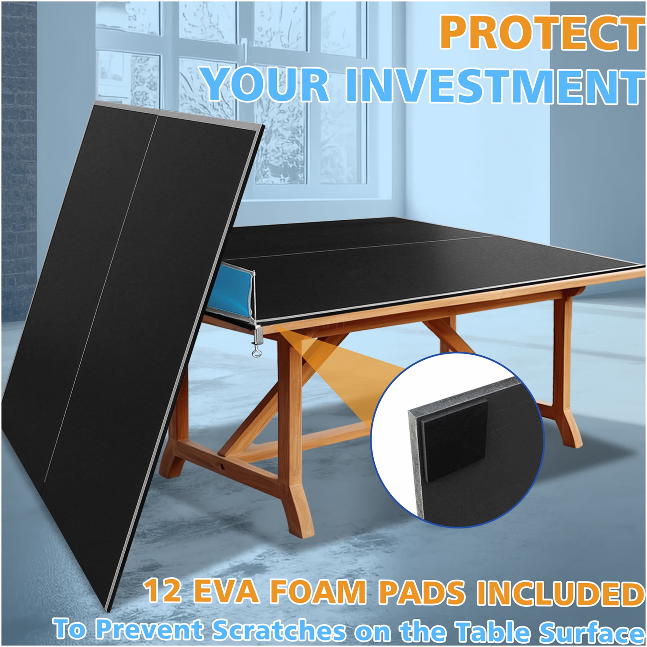 JERFIT 8ft Foldable Ping Pong Table Top, Portable MDF Conversion Top for Indoor Outdoor Table Tennis Games, Includes Net & Posts, Black