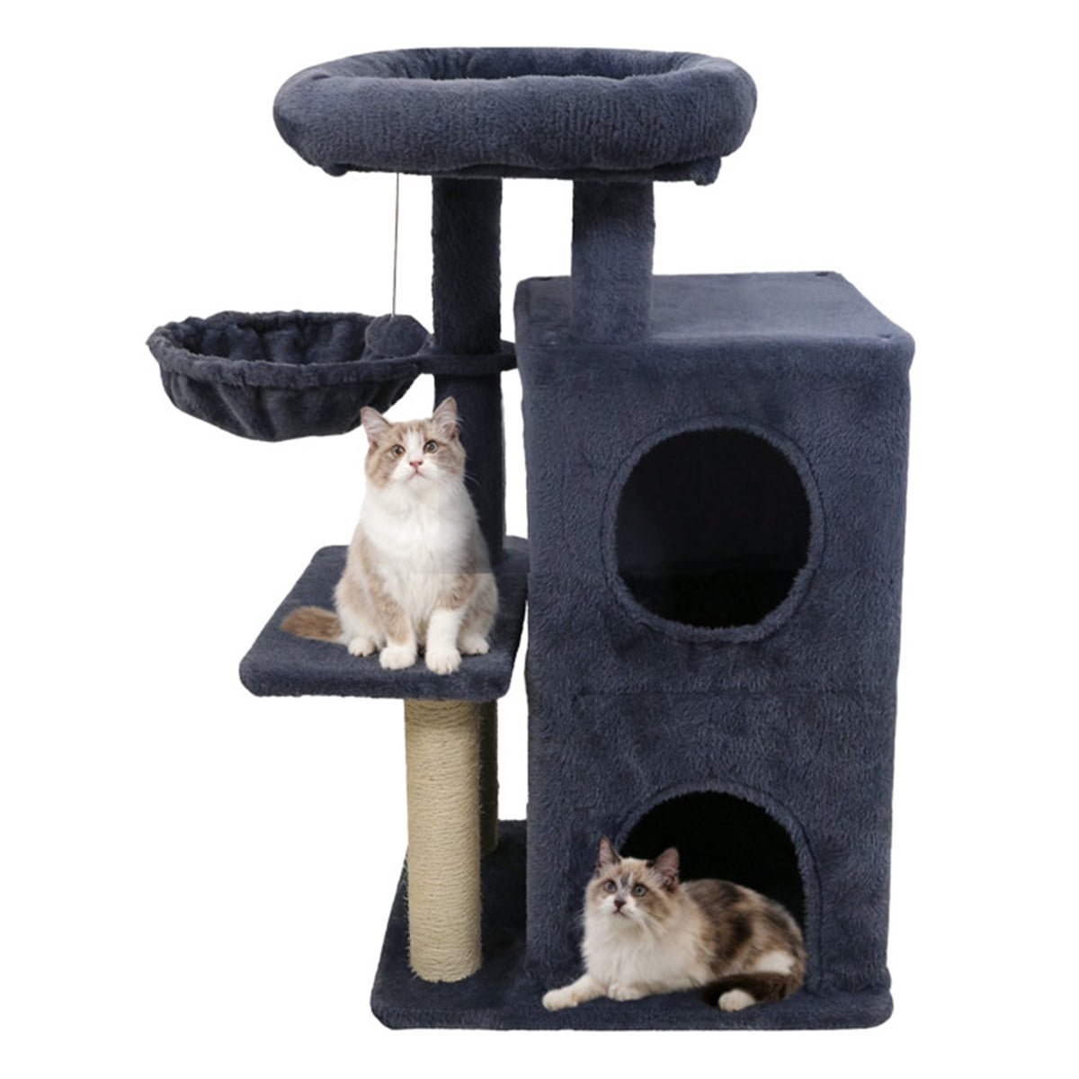 ZephyPaws Tall Cat Tree Tower for Indoor Cat, 35in Multiple-Level Cat Condo with 2 Caves, Cat Scratching Posts,Perches,Dark Gray