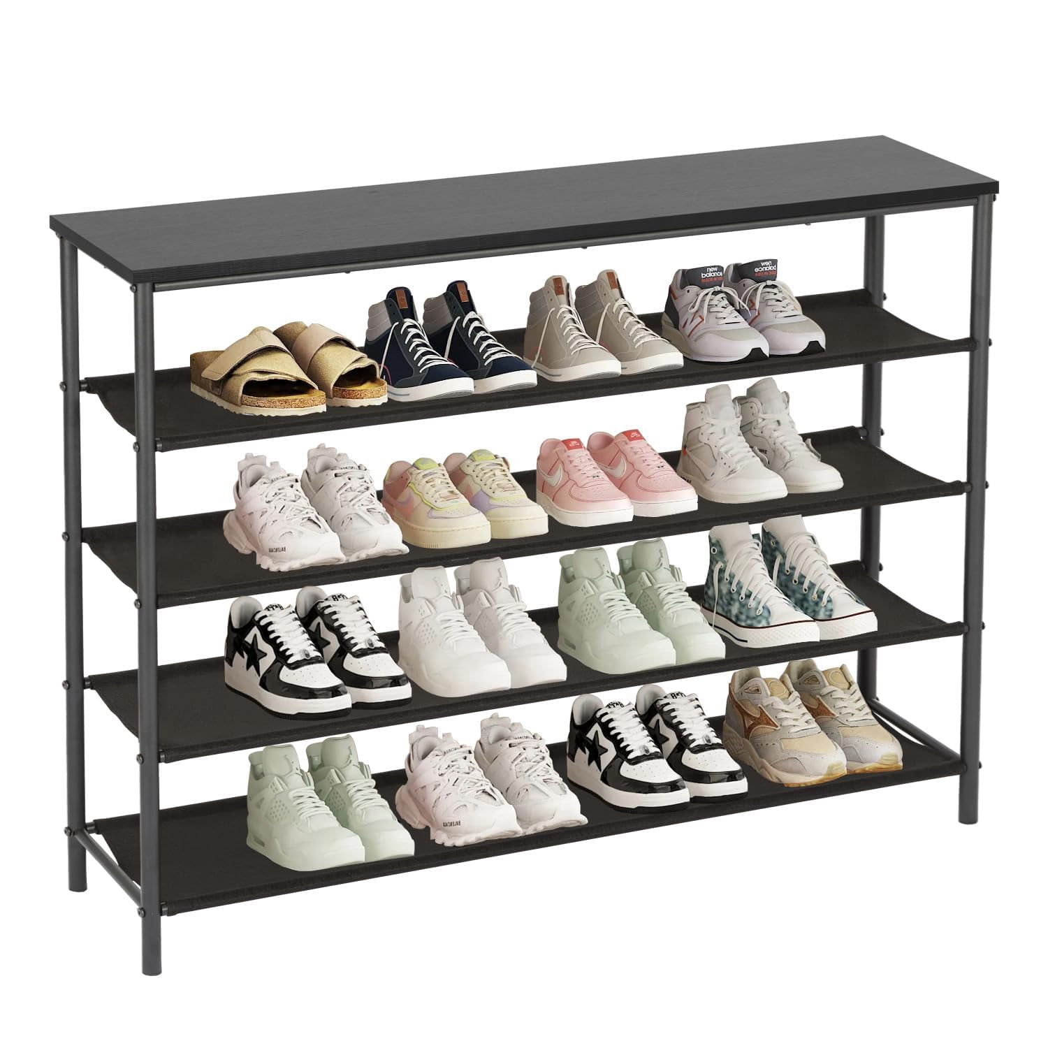 PayLessHere 5 Tier Shoe Rack Shoe Bench Shoe Rack Shelf with Steel Frame Standing for Closet Entryway Hallway Corridor Storage Organizers (Black)