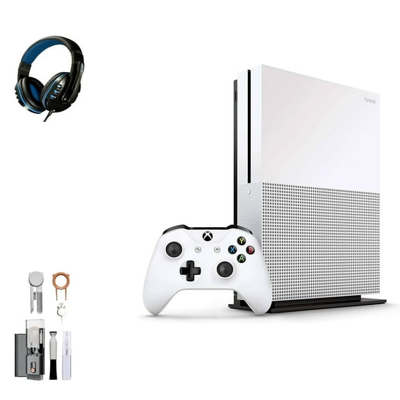 Pre-Owned Microsoft Xbox One S 500GB, 4K Ultra HD White with BOLT AXTION Cleaning Kit Headset Bundle