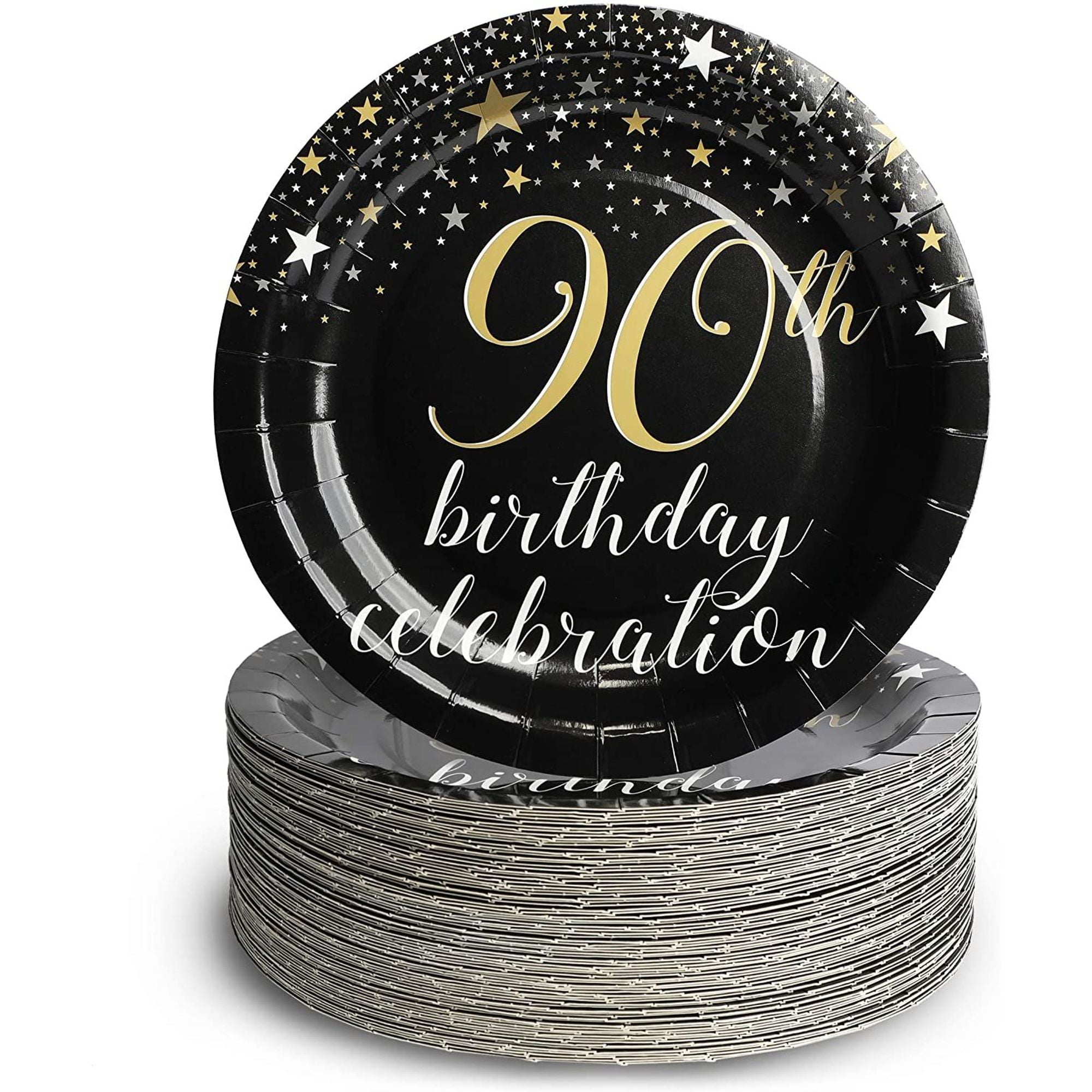 80 Pack Happy 90th Birthday Party Supplies Black And Gold Disposable 