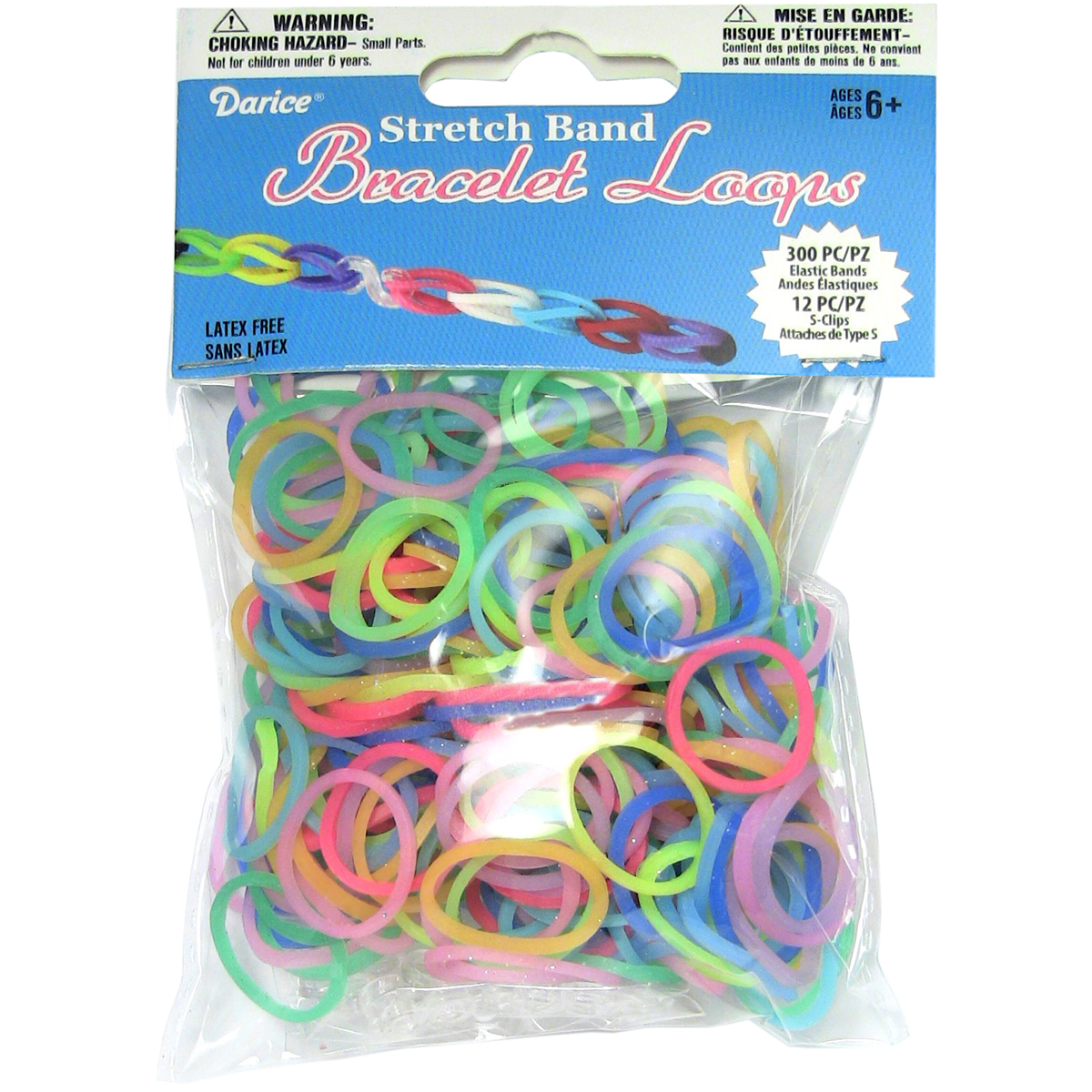 Mini Rubber Bands with 12 Clips, Glow In The Dark, 300Pack