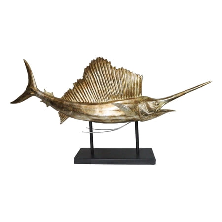 Large Marine Sea Life Sailfish Marlin Sculpture in Gold Leaf With Pole Stand 38