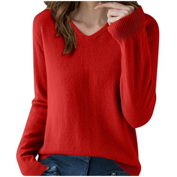 cfhntfmh Womens Long Sleeve Shirts V Neck Casual Sweaters Loose Basic Fall Fashion Trendy Basic Outfits Clothes