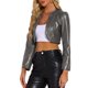 thumbnail image 1 of Chaquetas cortas de cuero PU Inspire Chic para mujer, chaqueta de manga larga de frente abierto, color gris oscuro, 1 of 6