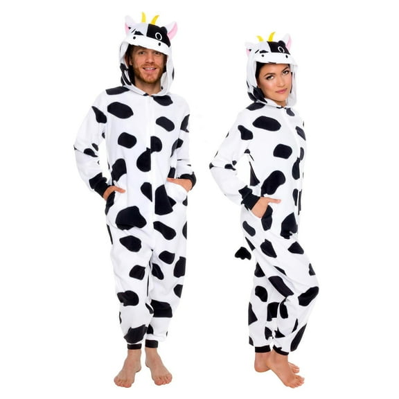 FUNZIEZ! - Cow Slim Fit Adult Unisex Novelty Union Suit Costume for Halloween - Small